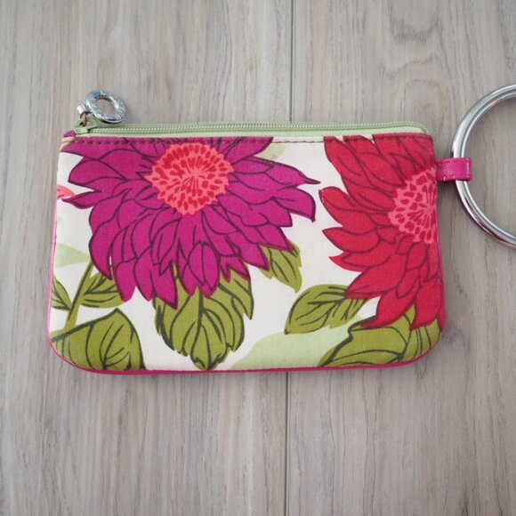 Vera Bradley Hello Dhalia Pink and Green Flower Wristlet Wallet Pouch - Picture 3 of 13
